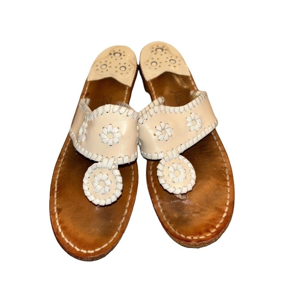 Jack Rogers Shoes - Jack Rogers Heritage Tan Cream Leather Slip-On Flat Thong Sandals Women's Sz 8 M